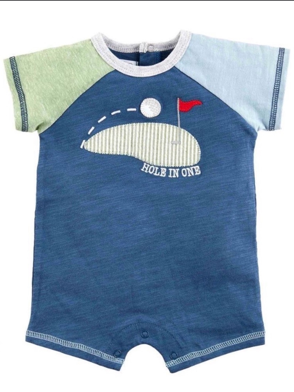 Mud Pie Blue 'Hole In One' Golf Baby Romper